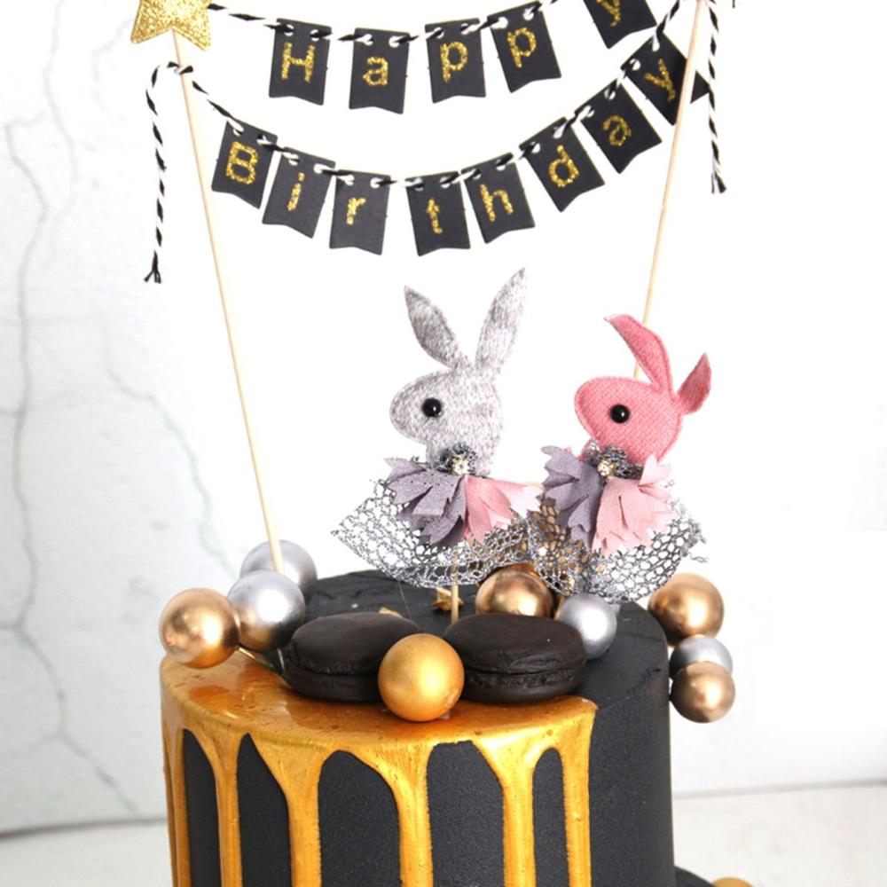 Girls DIY Bunting Happy Birthday Stars Gold Baking Decoration Cake Flags Party Supplies Cake Topper