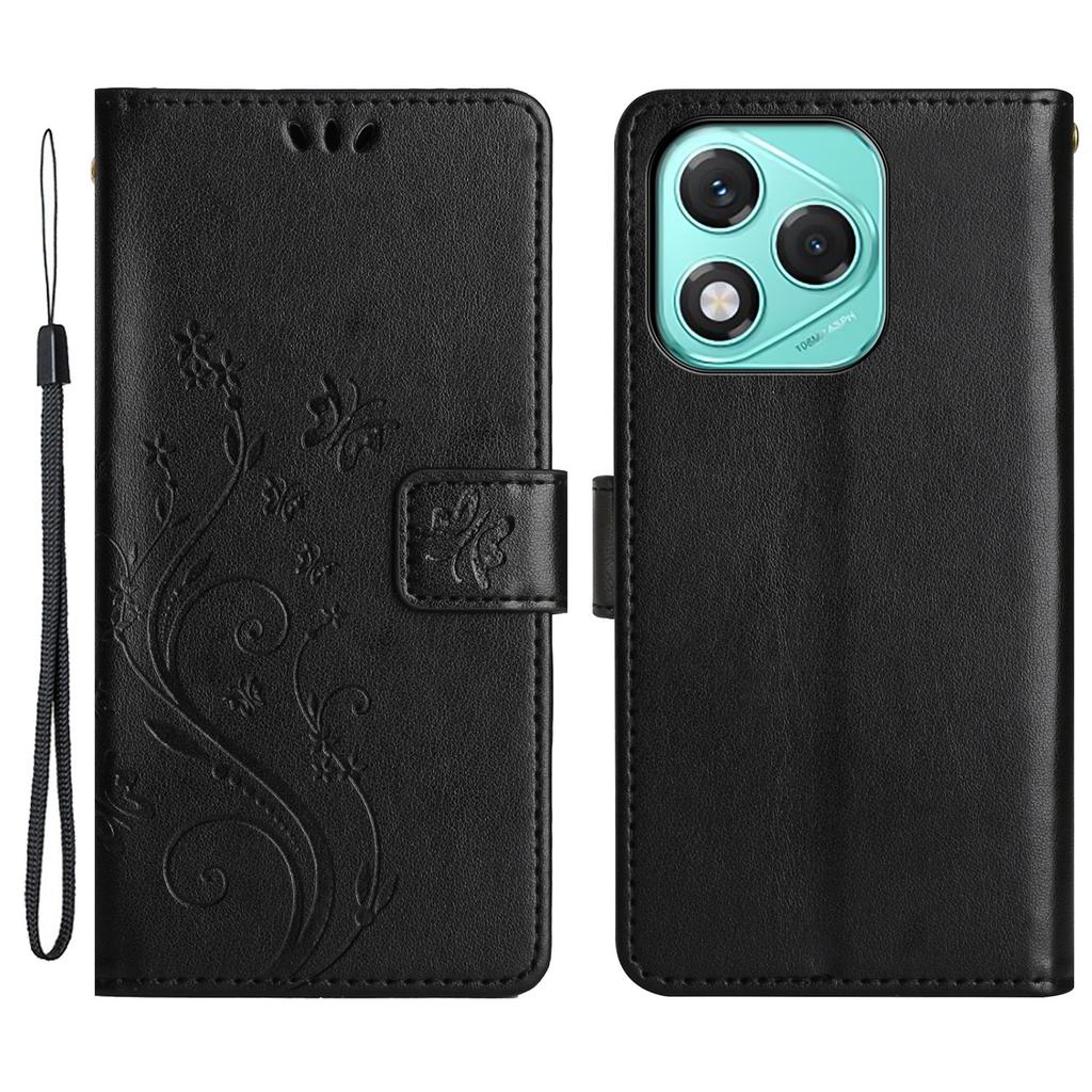 For Honor 400 Lite 5G Leather Wallet Case Butterfly Flower Imprinted Phone Cover with Strap