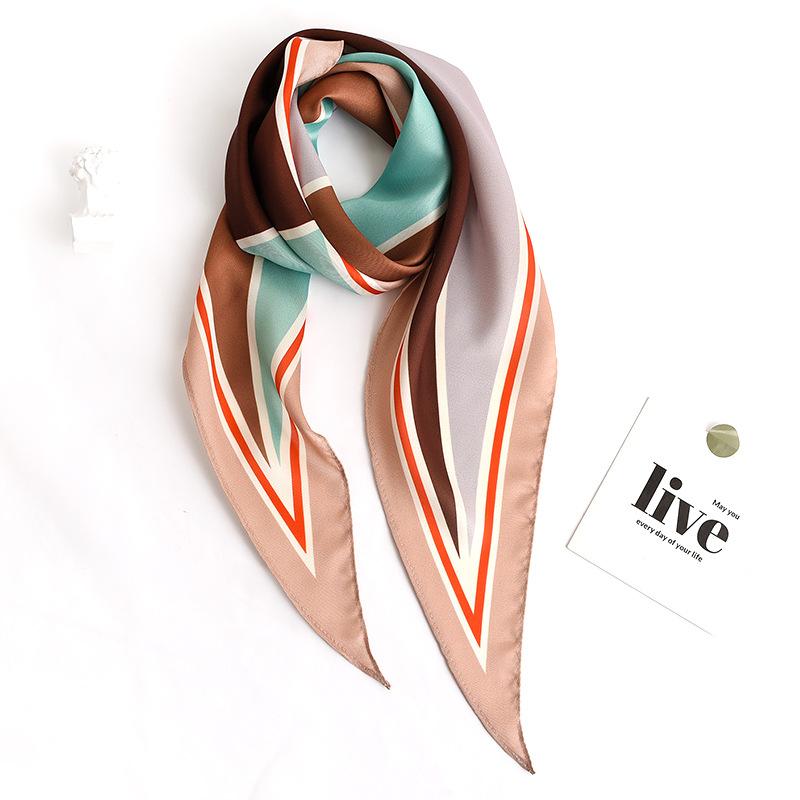 Sunscreen Scarf for Women's Spring and Autumn New Style Simulated Silk Literary Geometric Color-blocking Diamond Small Silk Scarf Scarf Scarf
