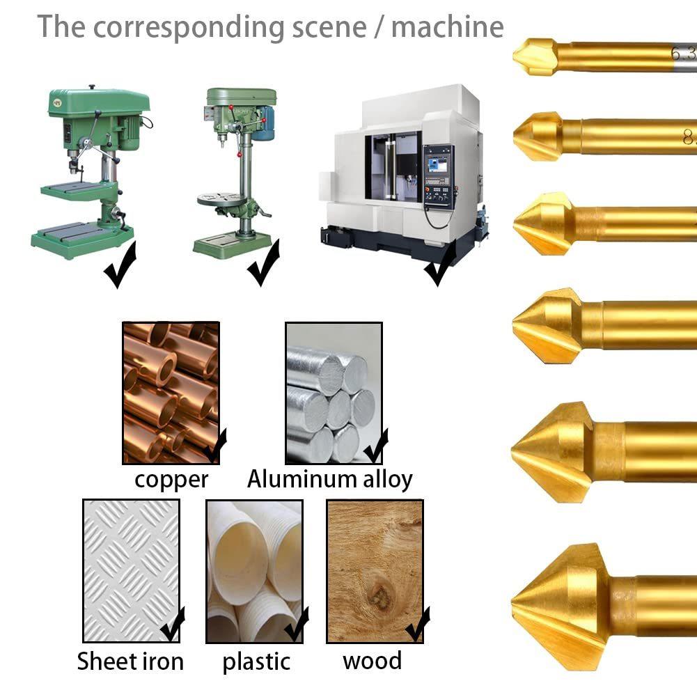 Инструмент для снятия фаски, набор сверл-зенкеров по металлу и дереву, 3 канавки, 90 градусов, быстрорежущая сталь, титановое покрытие, зачистка отверстий