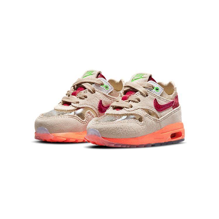 CLOT x Nike Air Max 1 TD Kiss of Death 2021 Детские кроссовки Коричневый Сетка Насыщенно-красный DH2492-100