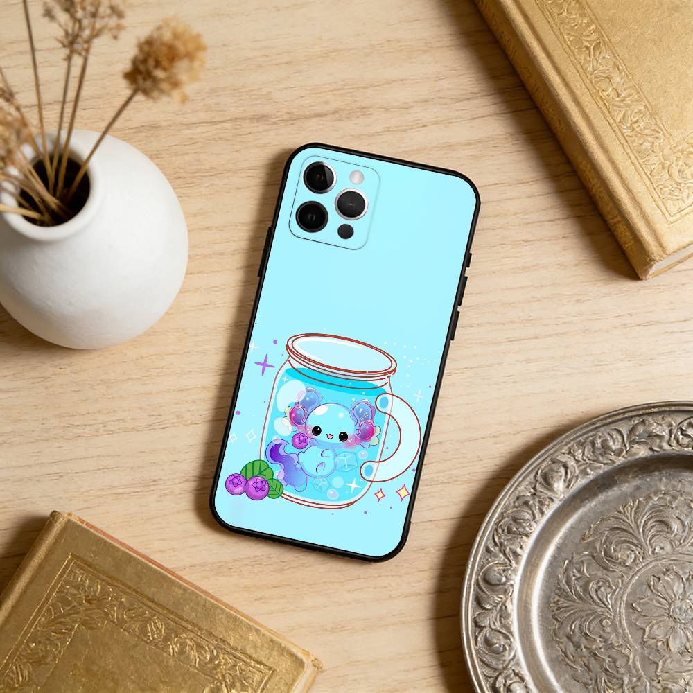 Cartoon Cute Axolotl Colorful Soft Silicone Black Cover,Phone Case For iPhone 17,16,15,14,13,12,11 Plus,Pro Max,XS