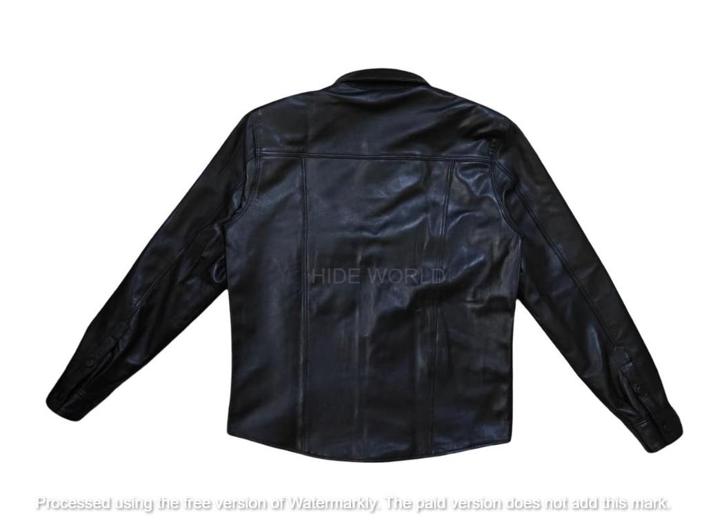 Мужская рубашка из натуральной кожи ягненка, стильная, черная, ручная работа, модная, повседневная