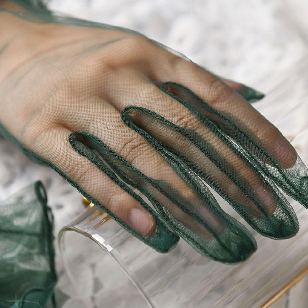 Короткие марлевые кружевные перчатки, прозрачные свадебные сетчатые перчатки, эластичные женские перчатки из тюля для женщин