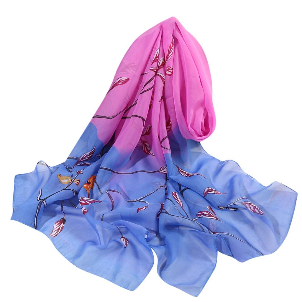 160*50cm Women Flower Print Long Soft Wrap Scarf Simulation Silk Shawl Scarves