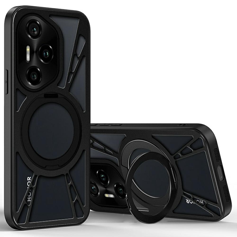 Для Honor 300 Pro Чехол Магнитная подставка Полая теплоотводящая Силикон+ПК+Металлический бампер Чехол для телефона