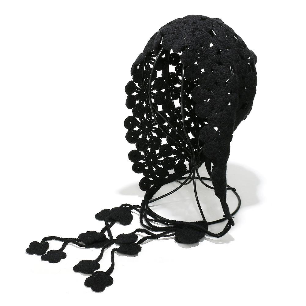 Этнический стиль ручной вязки ажурная шляпа с бахромой богемная цветочная вязаная крючком шапка-пуловер головная шапка женская