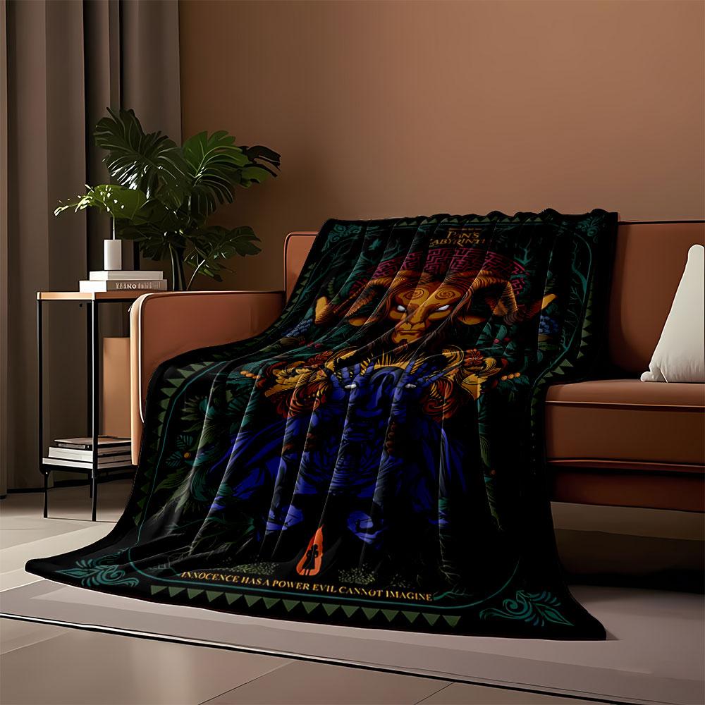Symmetrical design featuring a horned figure, mythical elements, and leaves. for all seasons blanket lunch break throw gift
