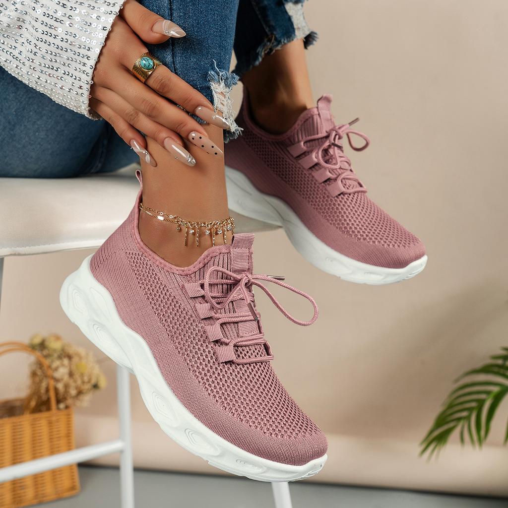 Модные женские кроссовки 2024 Новые весенне-осенние Новые сетчатые дышащие туфли на плоской подошве Удобные легкие вязаные кроссовки Дизайнерская обувь