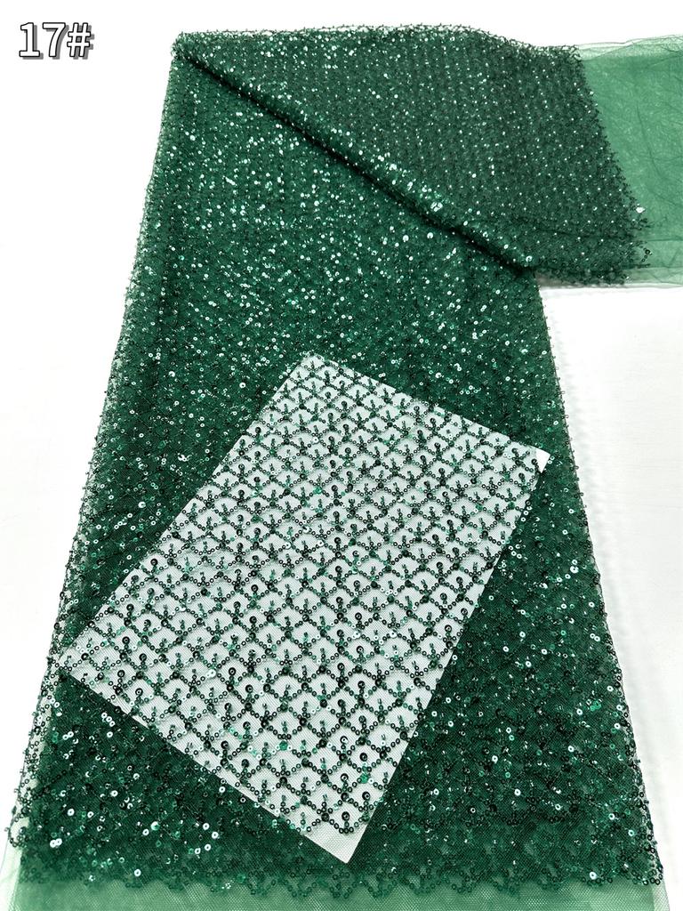 Небесно-голубое африканское кружево с пайетками 2025 Высококачественное кружево Вышивка Нигерийская сетка Ткань с бусинами Французское для свадебного платья