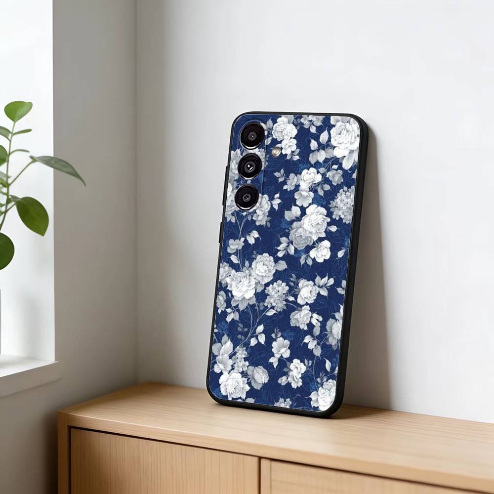 Синий W-Белый Фарфоровый A-Арт Чехол Для Телефона Для Samsung Galaxy A20,21s,22,31,32,52,53,72,73,80,91 Мягкий Черный Корпус