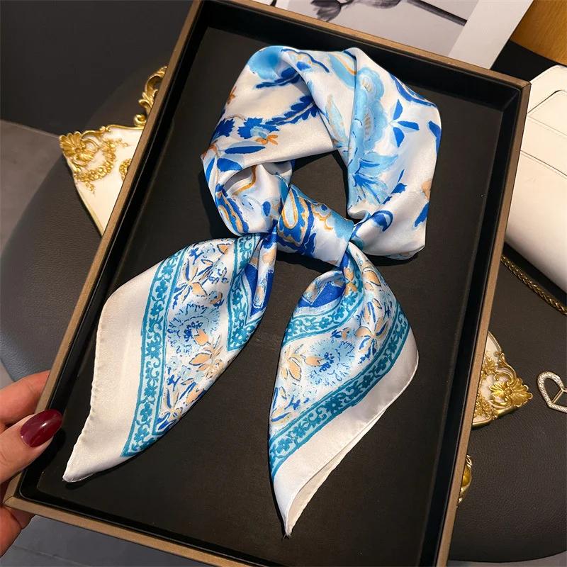 Модный платок из шелка с принтом пейсли, роскошный брендовый, квадратный 70 см, женские атласные шали, шейный платок, платки-банданы, хиджаб для волос, цветочный