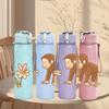 1PC Flower Monkey Cartoon Illustration 750ml Color Plastic Sports Water Bottle Leakproof Flip Straw Lid Suitable for Sports Office Home Use