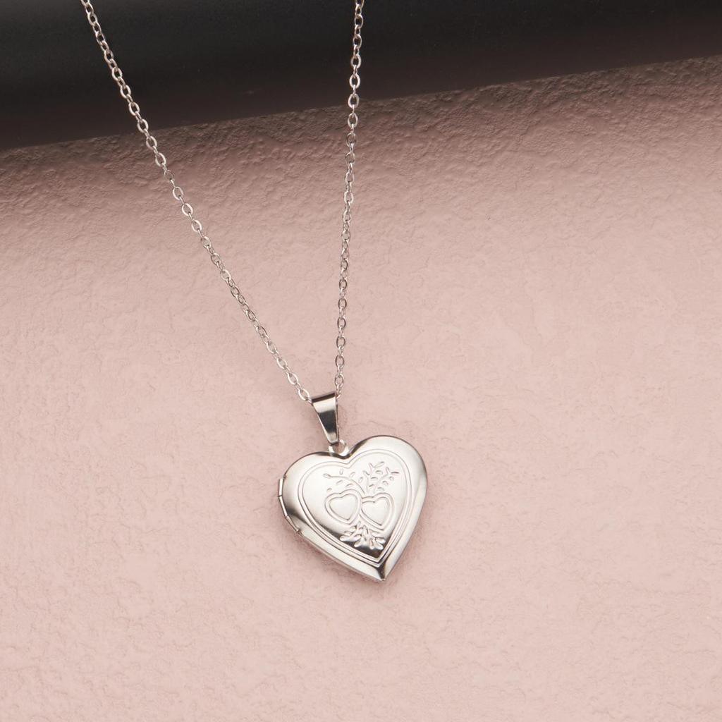 Stainless Steel Silver & Gold Women's Heart Photo Frame Locket Necklace