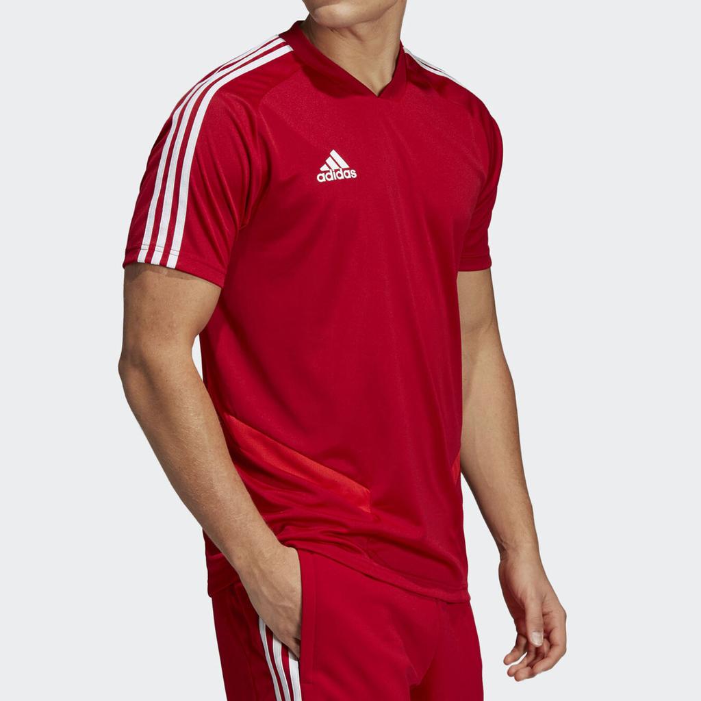 Adidas Сплошная цветная футболка с логотипом и v-образным вырезом с короткими рукавами, мужские топы, красный D95944