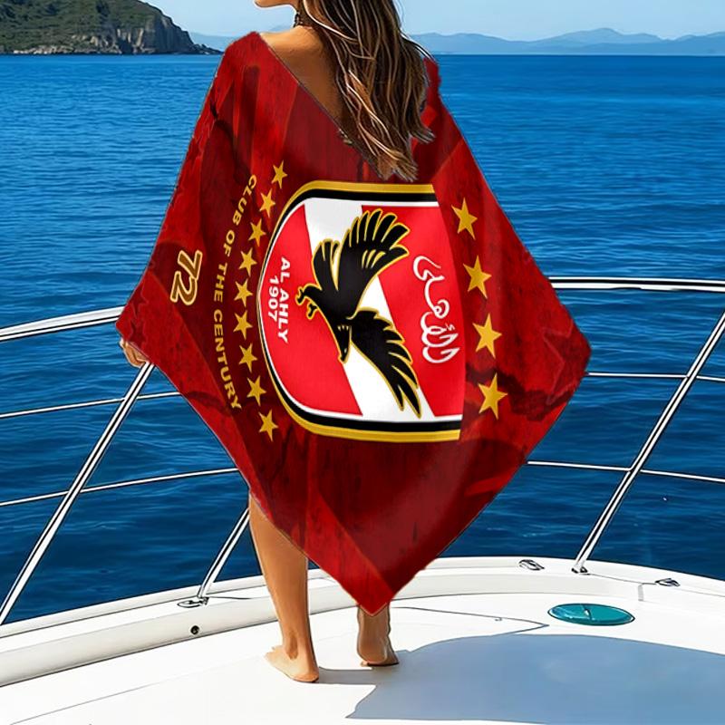 1pc Al Ahly FC Beach Towel, Beach and Seaside Swimming Pool Equipment, Fashion Pattern, Rectangular, Travel Essentials