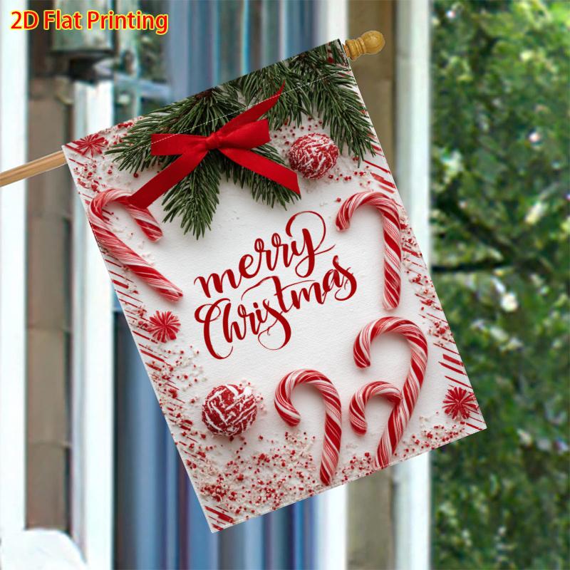 Single Piece Winter Holiday Garden Flag Featuring a Candy Cane And Pine Branch Design, Measuring Suitable for Outdoor And Lawn Decoration, Flag Sold