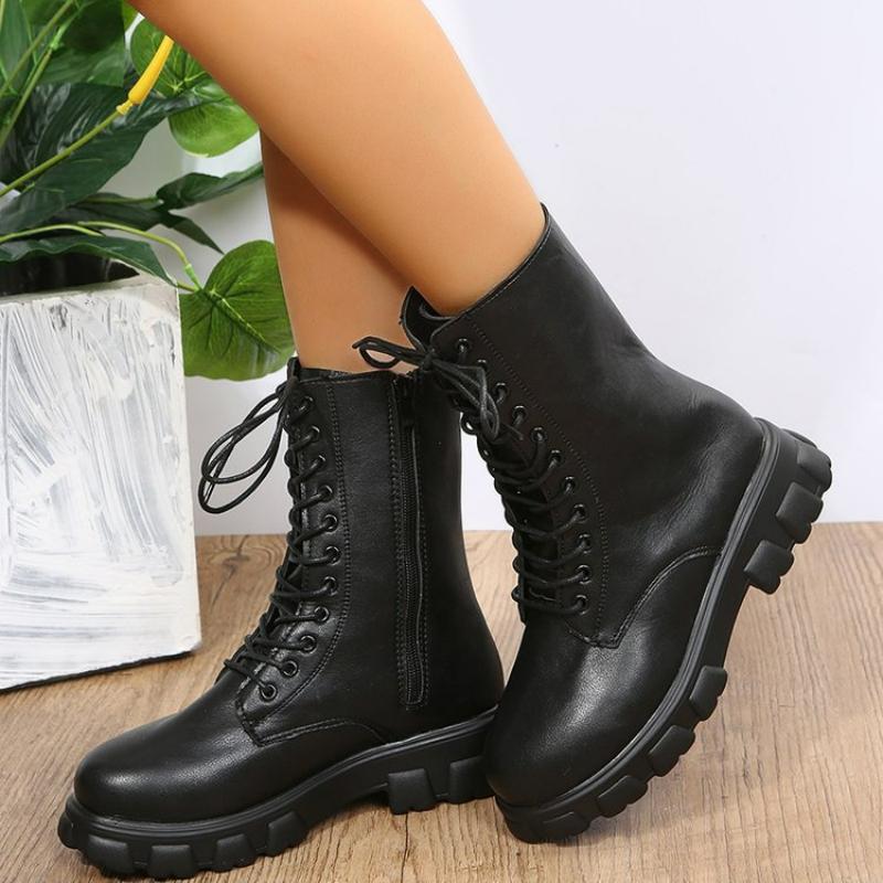 Large Size New Korean Version Of Martens Boots Women Round Platform Fashion Boots Motorcycle Boots Women