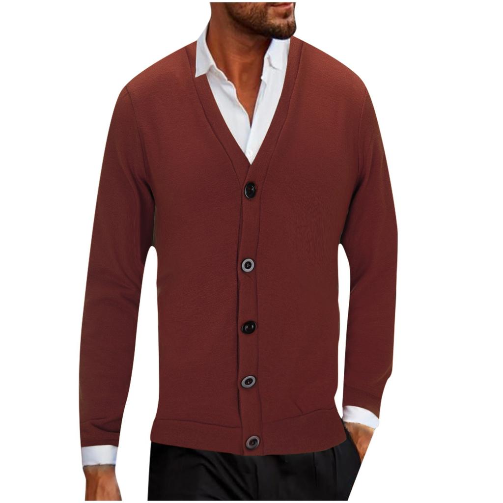 FiveFive Men's Fashion Cardigan Jacket Solid Color Button Casual Loose Knit Cardigan Solid Color Button Cardigan