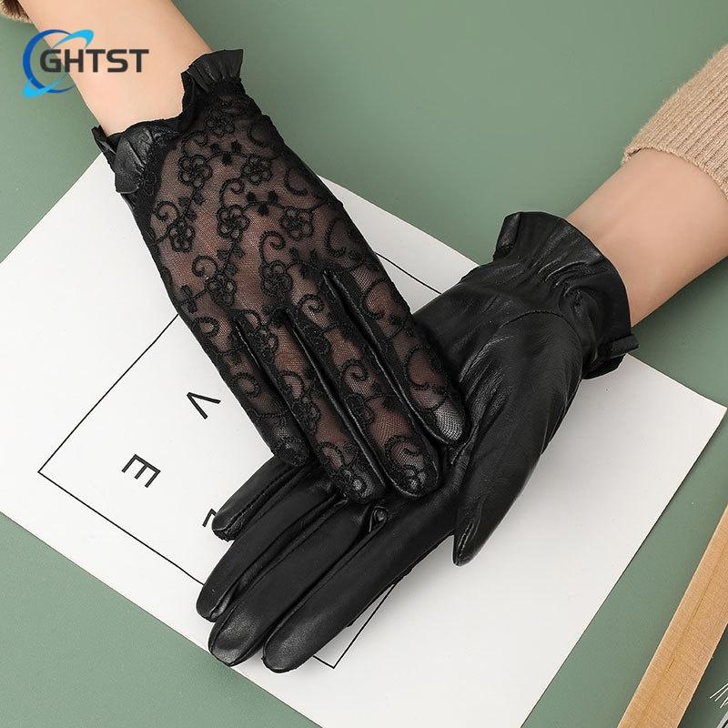 Элегантные женские перчатки из черного кружева из натуральной овчины, весенние перчатки из овчины, модные женские короткие перчатки