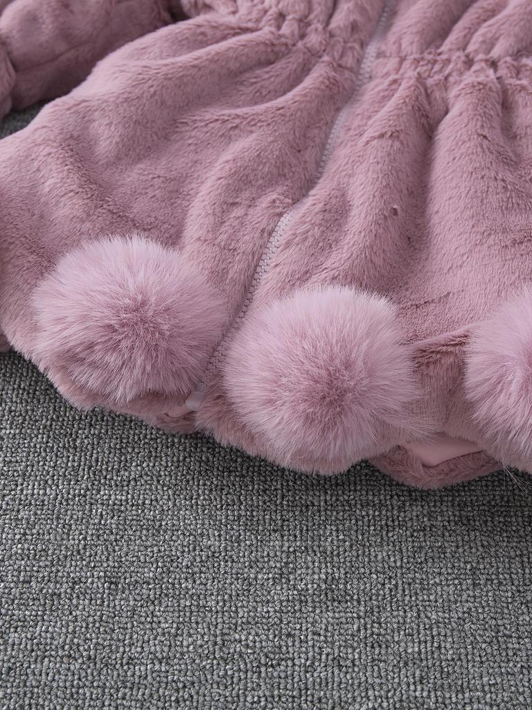 Девочковая осенне-зимняя куртка-свитер с помпоном из искусственного меха