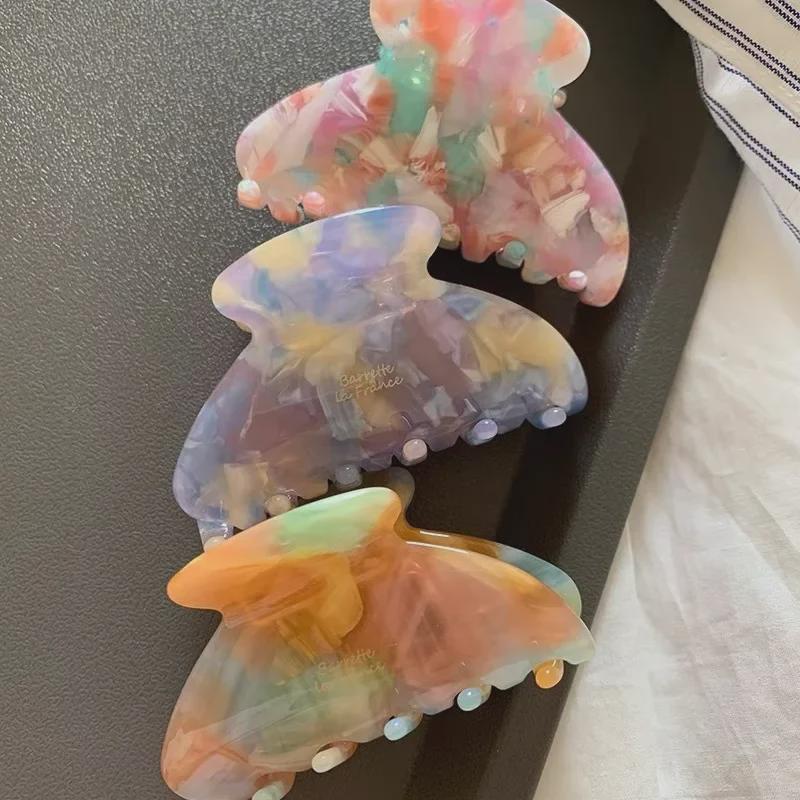 Французская золотая этикетка Jelly Solid Color Medium Hair Clip - Acetic Acid Half-Claw Shark Clip