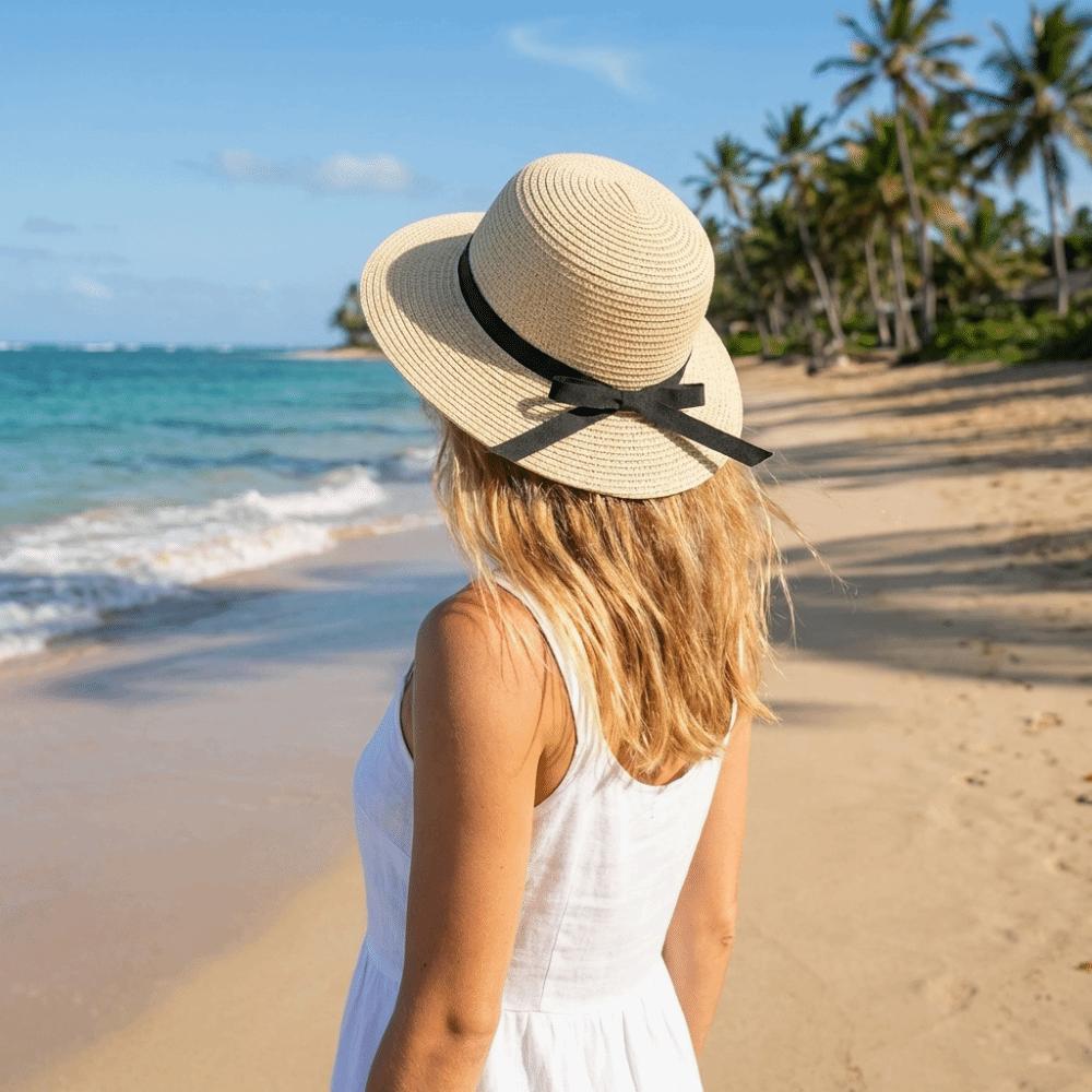 Wide Brim Straw Weave Sun Hat Bow Fisherman Hat Fashion Sunscreen Bucket Hat Outdoor