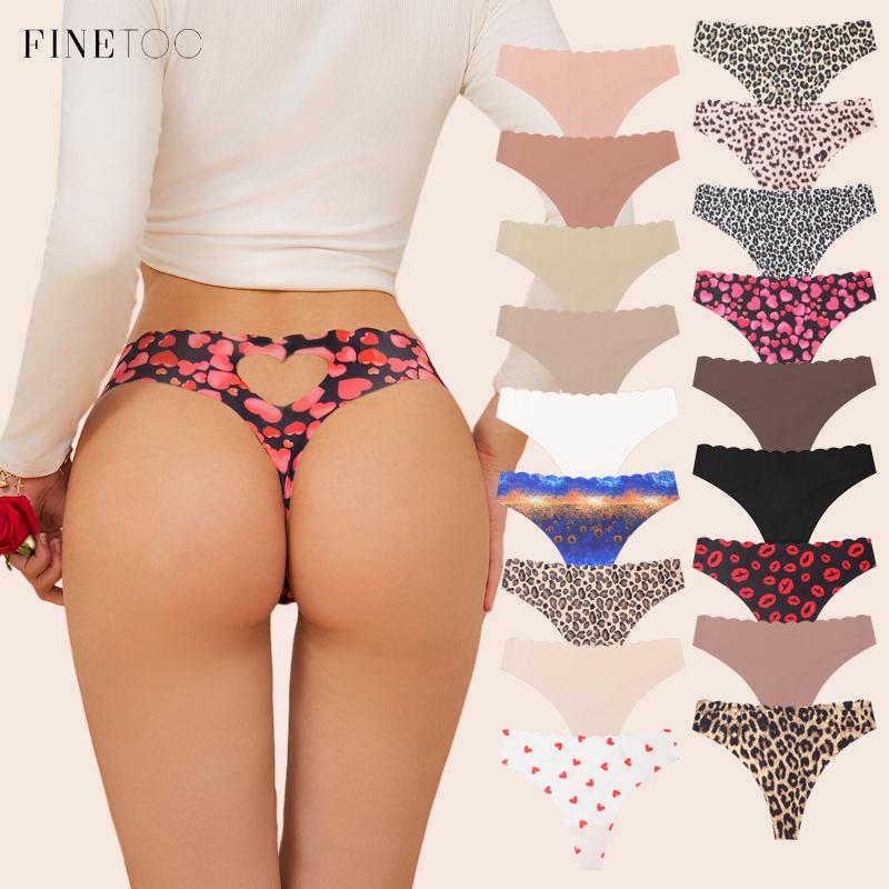 FINETOO 1 шт. Женские бесшовные стринги, леопардовый принт, красные губы, в форме сердца, модное дышащее быстросохнущее нижнее белье, подарок на День святого Валентина