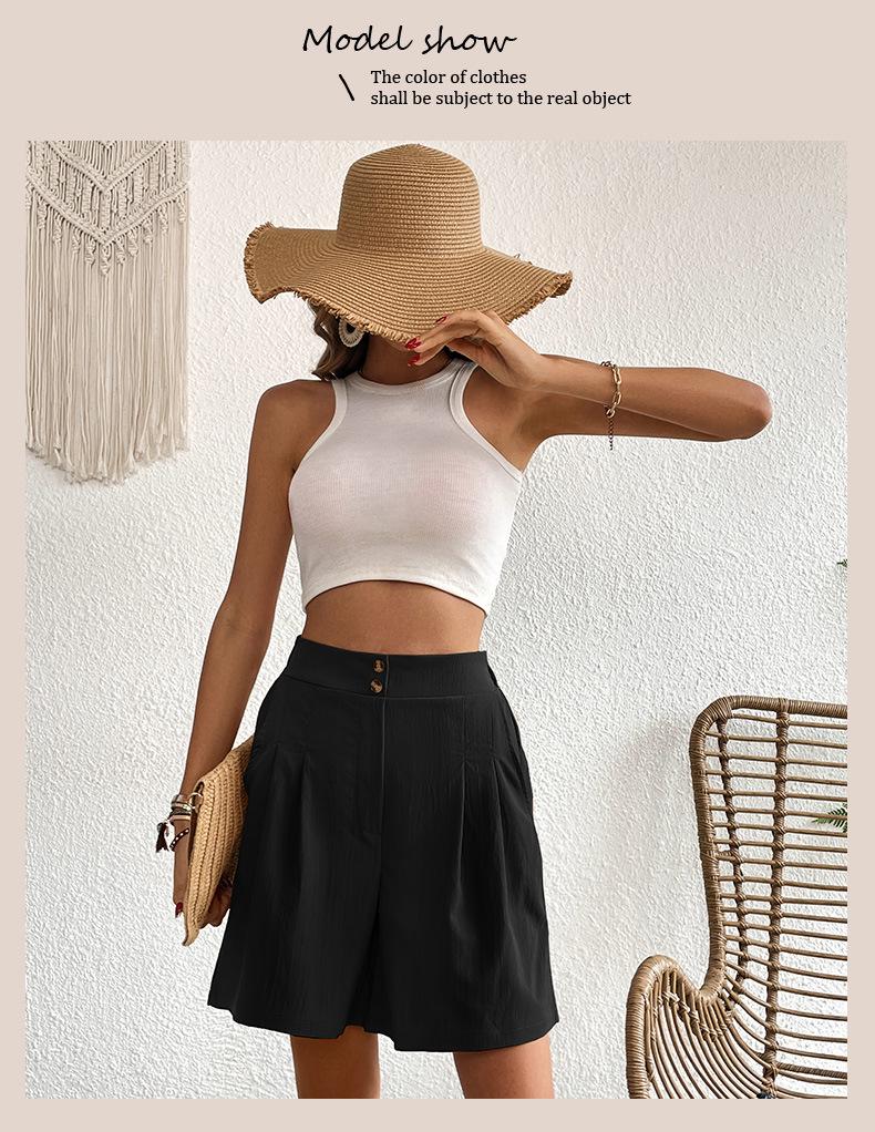 Лето 2025 Элегантные Европейские и Американские Женские Шорты с Завышенной Талией и Широкими Штанинами