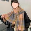 Korean Style Plaid Double-Sided Warm Thick Scarf for Couples and Students, Versatile Autumn/Winter Neck Warmer Shawl