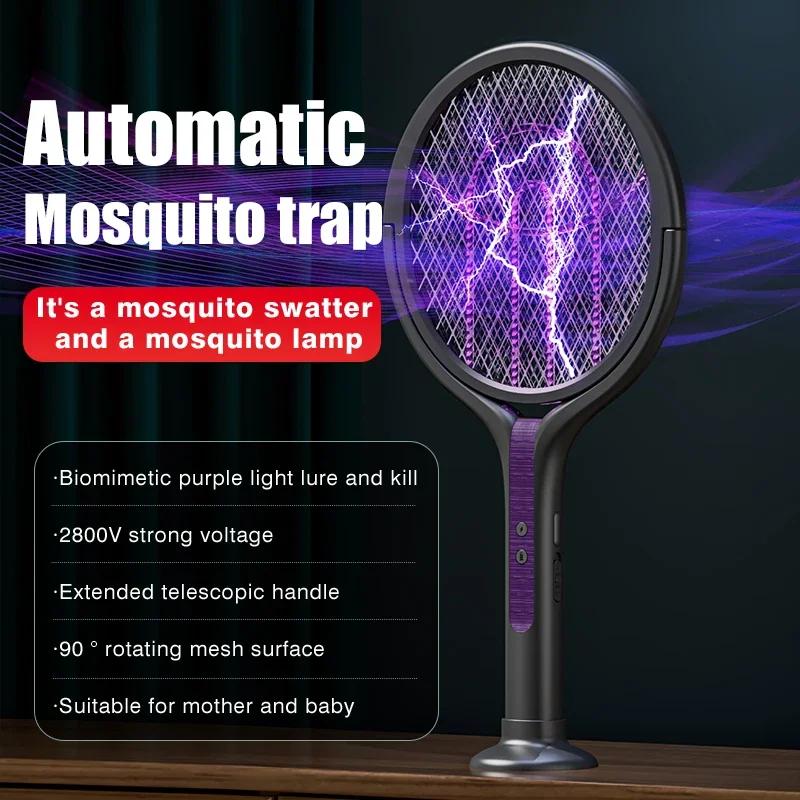 Multifunctional Rechargeable Fly Swatter and Mosquito Zapper Mosquito Racket Retractable Foldable Electric Mosquito Swatter