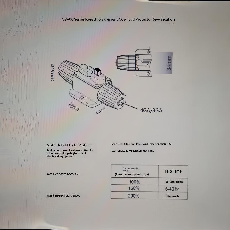 Automotive Marine Manual Reset Circuit Breaker 20-150A Waterproof Inline Fuse Holder for DC12V 24V Power Protection