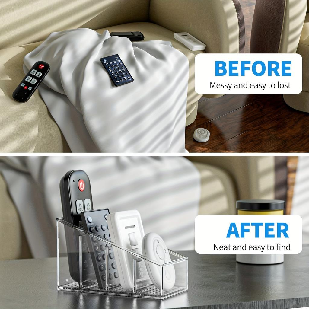Clear Plastic Remote Control Holder and Desk Organizer with 4 Compartments for Home and Office Use Cup Holders 5