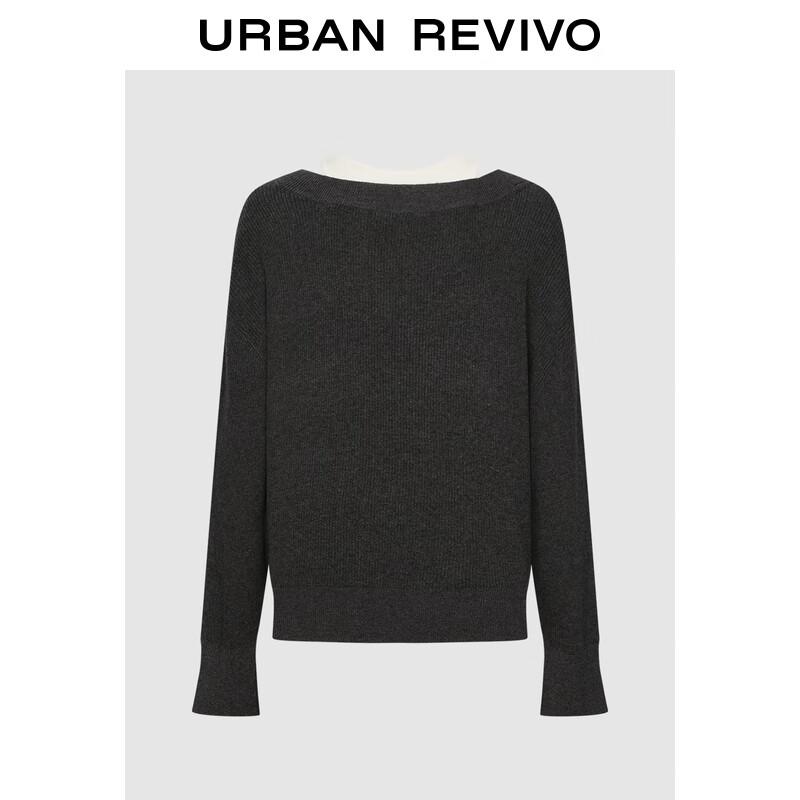 UR Women's Faux Two-Piece Color-block Round Neck Knit Sweater UWJ950117