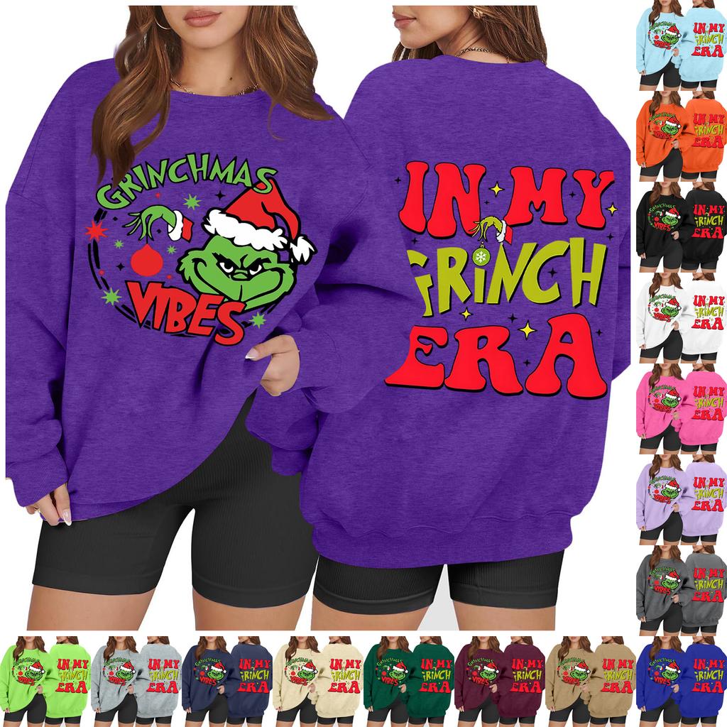 Women's Casual Fashion Long Sleeve Christmas Printed Round Neck Sweatshirt Top