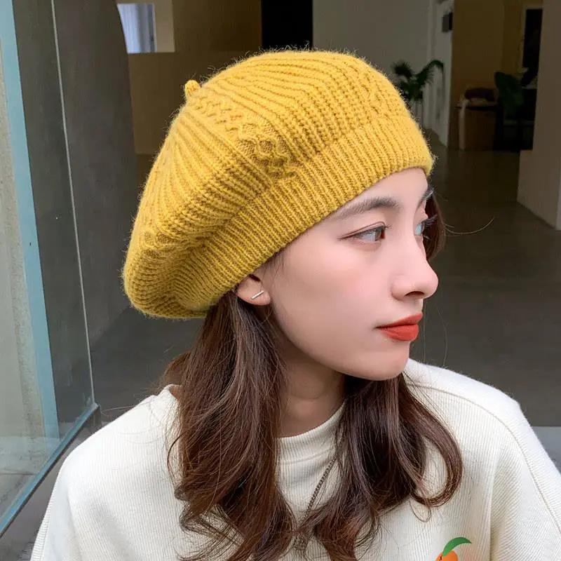 WTEMPO Windproof Cold-proof Casual Strtchy Warm Knitted Hats Women's Autumn Winter Solid Color Large Size Woolen Hats