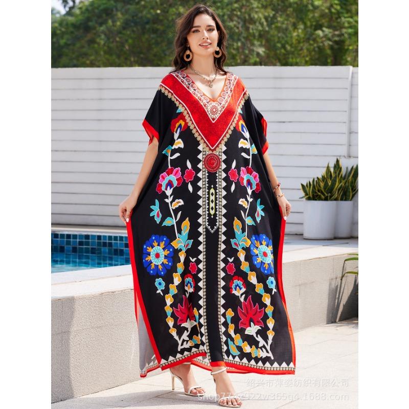 Плюс Размер Женщин Новый Принт Пляжный Свободный Праздничный Платье Бикини Накидка