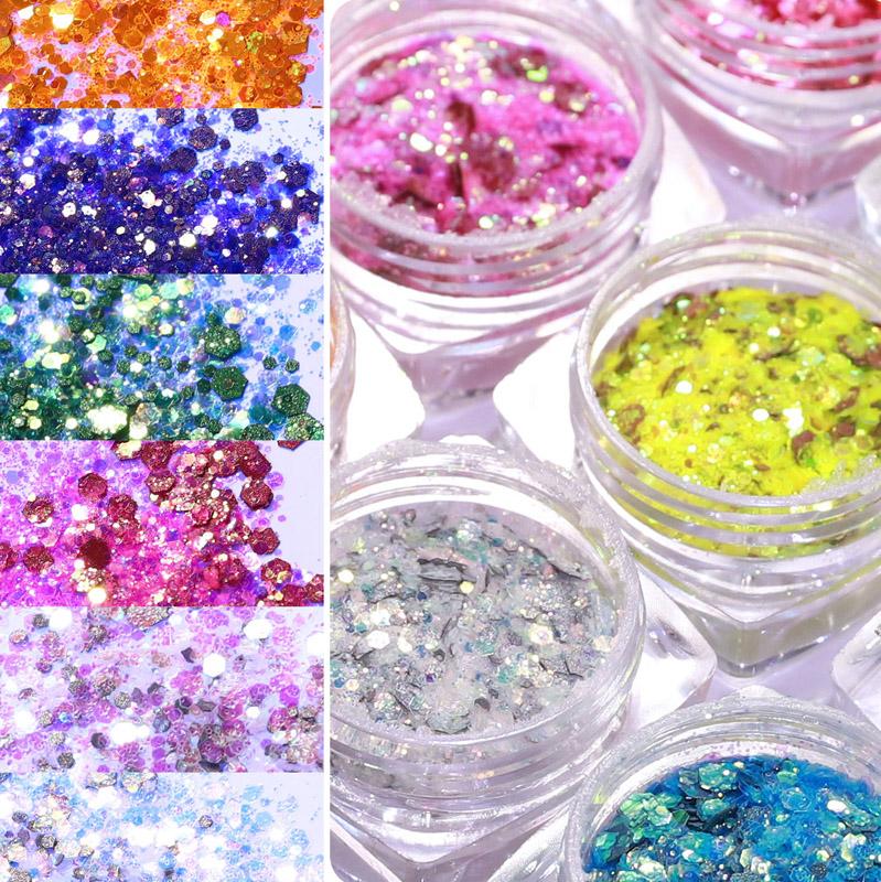 12 цветов/набор смешанных 3D ультратонких блестящих блесток для ногтей DIY хромированная пудра блестящая круглая толстая часть ослепительное украшение для маникюра
