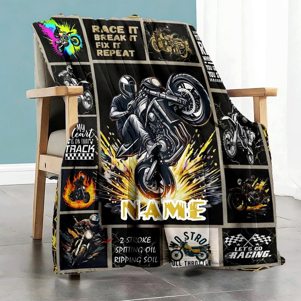 Motorcycle Racing Customize Your Name Home Blanket Comfortable Soft Lightweight Multiseasonal Blanket For Picnics Sofas Offices Beds Living Rooms And