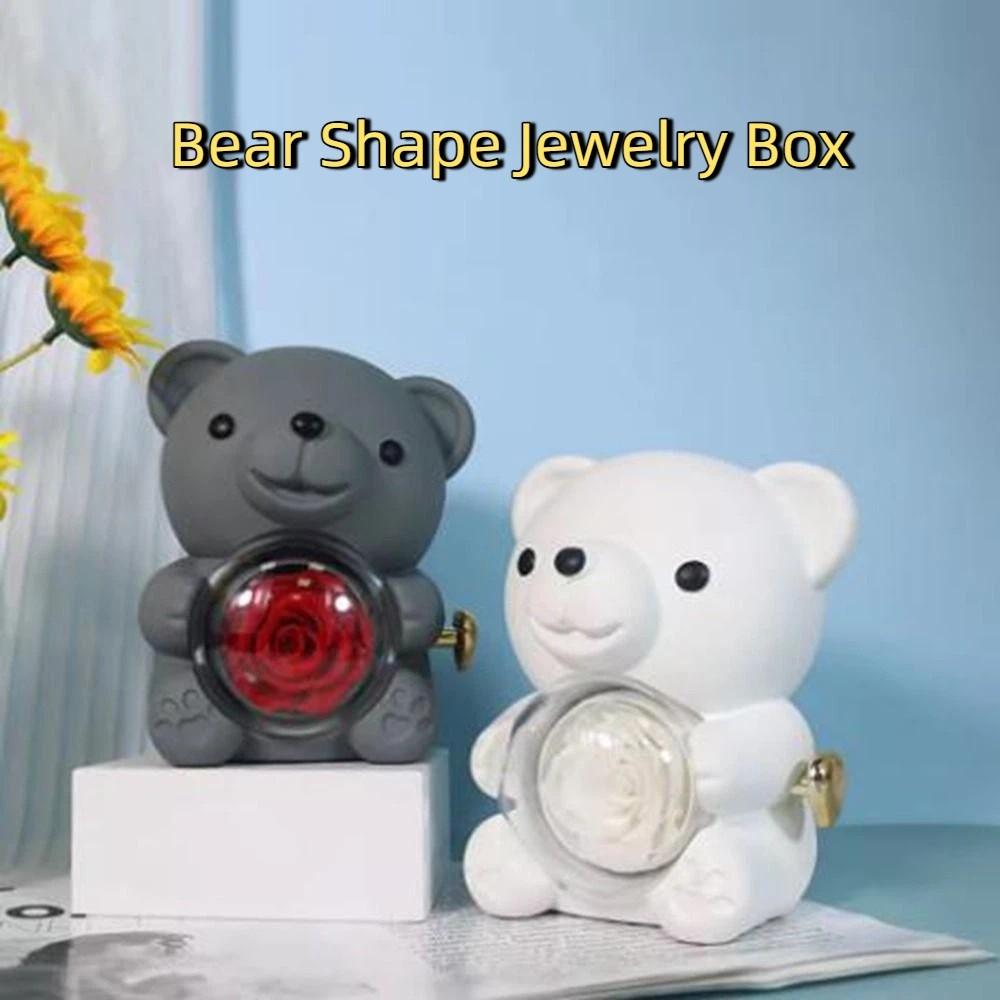 Cute Rotating Hugging Bear Jewelry Box Romantic Rose Bear Gifts Box  Birthday Gift