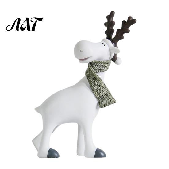 Whimsical Animal Figurines Nordic Minimalist Resin Reindeer Figurine with Knitted Scarf, Cute Healing Deer Statue, Matte White Desktop Decorative