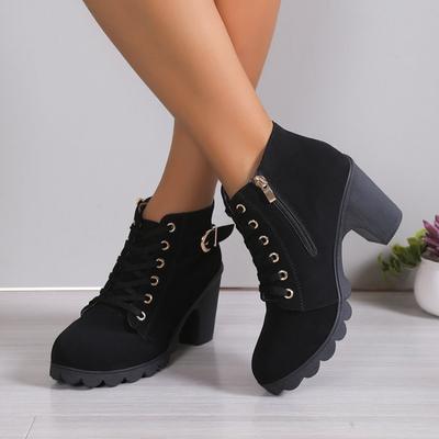 Мода 2024 Новые женские сапоги Осенние и зимние женские туфли на высоком каблуке Высококачественные женские сапоги со шнуровкой Модные женские