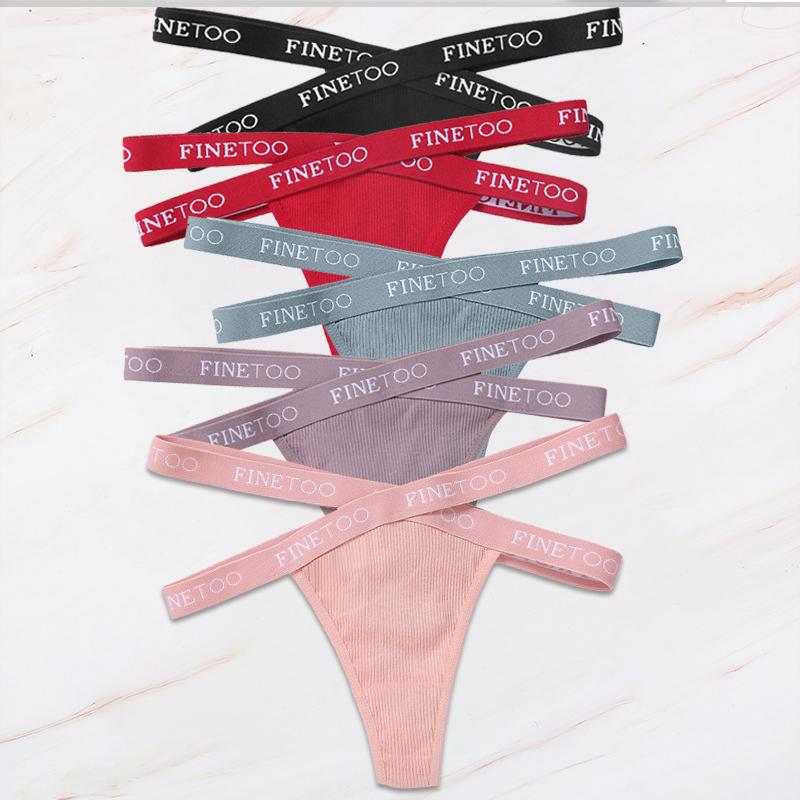 FINETOO 5 шт./компл. M-XL G-string Хлопковые женские трусики с перекрестными бретельками Femme Тонг Сексуальное кружевное белье с вырезами Трусы с надписью на поясе