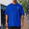 Large Cotton Men's Personalized Cross Print Men's Fitness T-shirt Loose Short Sleeved Round Neck Top T-shirt  Daily Casual Wear