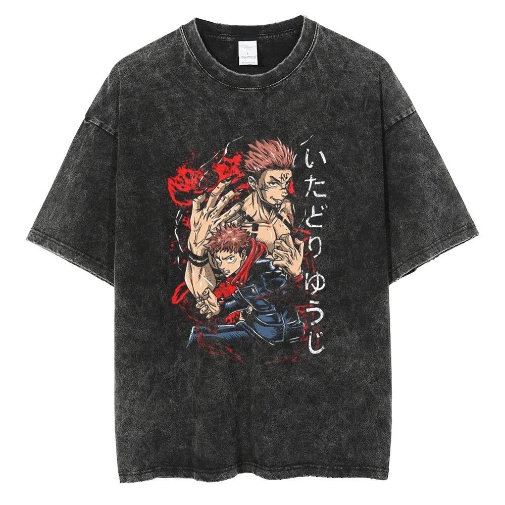 Anime Jujutsu Kaisen Satoru Gojo Graphic Printed Tshirt Mens and Womens Washed Tshirt High Quality Vintage Tshirt Tops