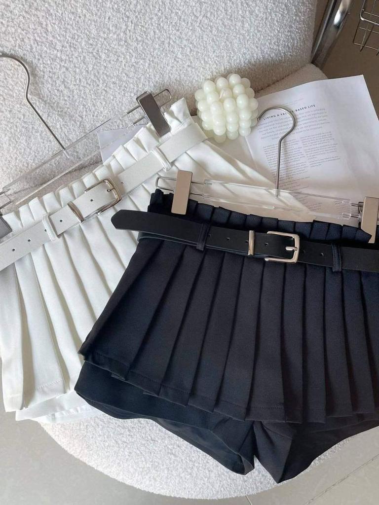 High-Waisted Pleated Mini Skirt - White A-Line, Anti-Exposure, Slimming College Style