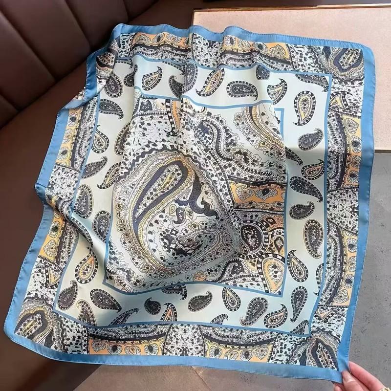 70x70cm Lightweight Cotton Silk Square Scarf With Boho Floral Print Breathable Neck Wrap Women