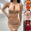 Women Summer Evening Party Sleeveless Solid Color Hollow Out Sexy Package Hip Dress