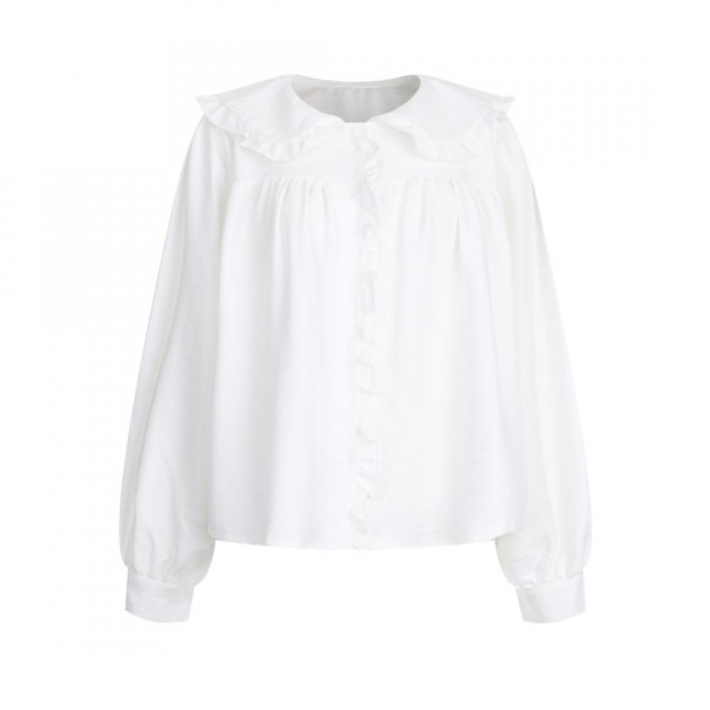 Shop Women S Lace Peter Pan Collar Ruffle looSe Fit blouSe White Egg Wbl 20774