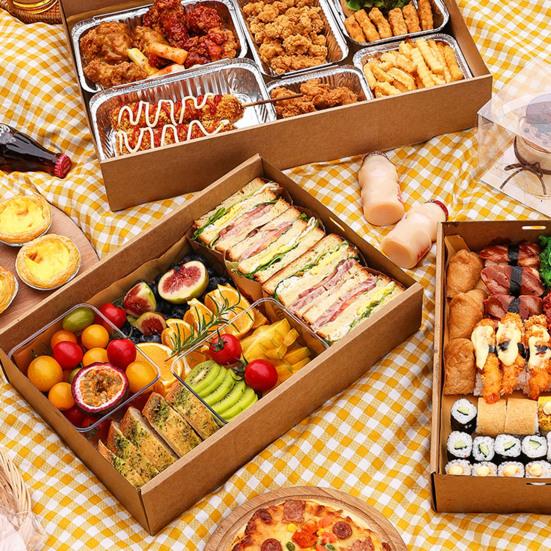 2 шт. ланч-боксы с ручкой для переноски маслостойкая прозрачная видимая крышка водонепроницаемый одноразовый контейнер одноразовый гофрированный